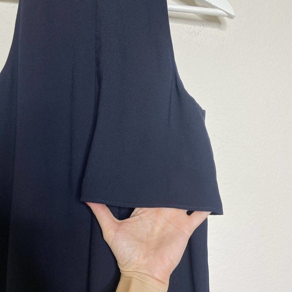 Oak + Fort Navy Overlay Sleeveless Leg Slit Dress Sz Xs - Picture 9 of 10